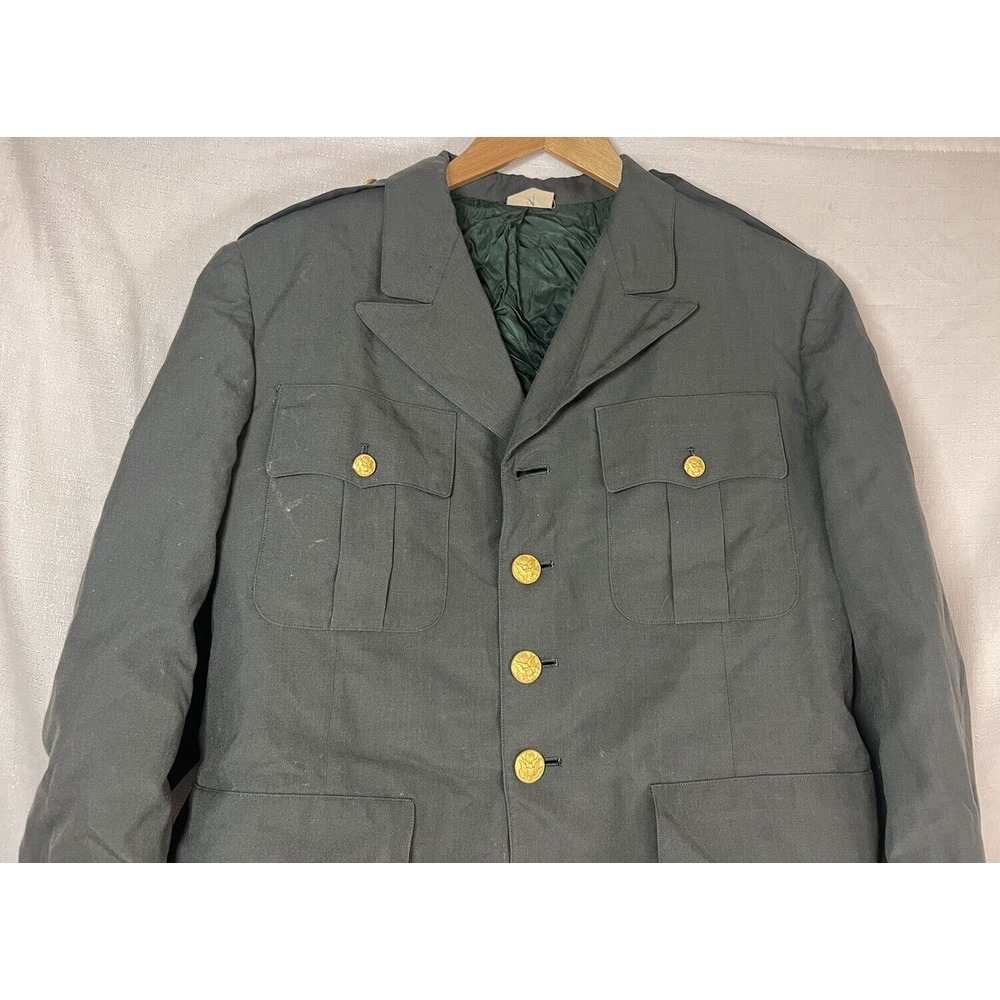 Size 42 S Class A Military Uniform Army Button Down Jacket W/ Patches WORN! - Picture 3 of 16